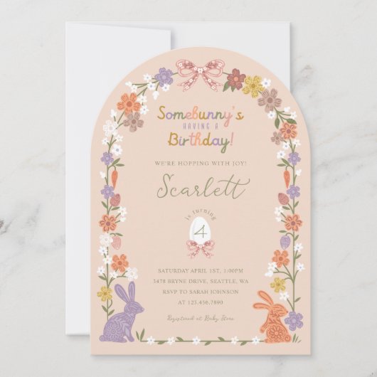 Floral Easter Bunny Somebunny is jarig Kaart (Voorkant)