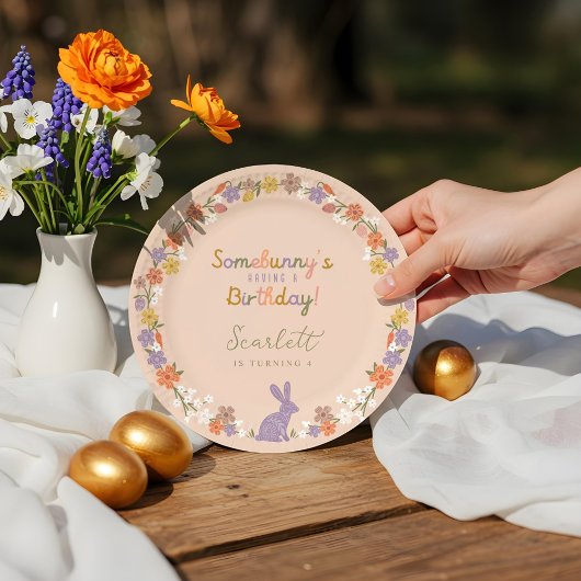 Floral Easter Bunny Somebunny is jarig Papieren Bordje