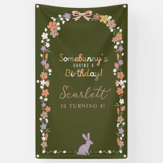 Floral Easter Bunny Somebunny is jarig Spandoek (Verticaal)