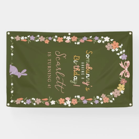 Floral Easter Bunny Somebunny is jarig Spandoek (Horizontaal)