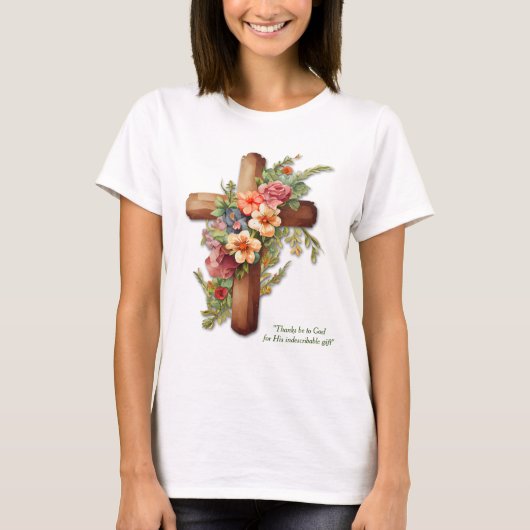 Floral Easter Cross Bible Scripting Christelijk T-shirt (Voorkant)