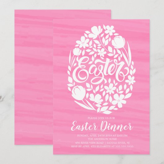 Floral Easter Dinner Party Invitation Kaart (Voorkant / Achterkant)