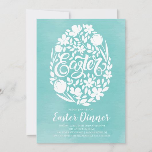 Floral Easter Dinner Party Invitation Kaart (Voorkant)