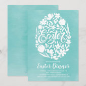 Floral Easter Dinner Party Invitation Kaart (Voorkant / Achterkant)