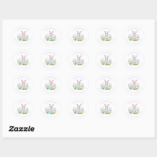 Floral Easter Egg Bunny Retouradres Ronde Sticker (Vel)
