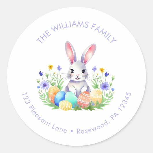 Floral Easter Egg Bunny Retouradres Ronde Sticker (Voorkant)