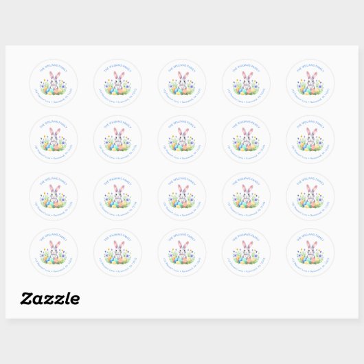 Floral Easter Egg Bunny Retouradres Ronde Sticker (Vel)