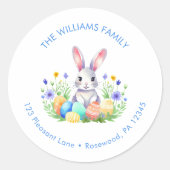 Floral Easter Egg Bunny Retouradres Ronde Sticker (Voorkant)