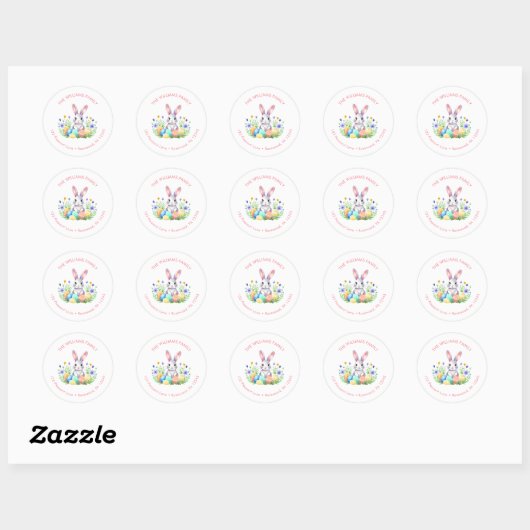 Floral Easter Egg Bunny Retouradres Ronde Sticker (Vel)