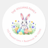 Floral Easter Egg Bunny Retouradres Ronde Sticker (Voorkant)