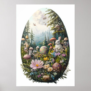 Floral Easter Egg Bunny Wall Art Poster