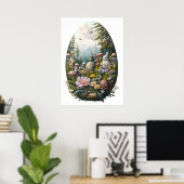 Floral Easter Egg Bunny Wall Art Poster (Thuiskantoor)