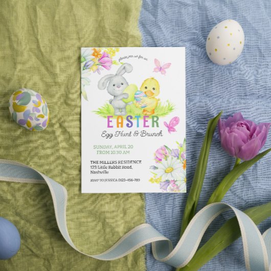 Floral Easter Egg Hunt & Brunch Schattige Bunny Kaart