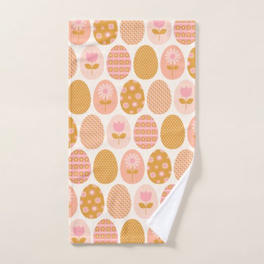 Floral Easter Egg Pattern in Boho Pink Yellow Gold Bad Handdoek (Handdoek)