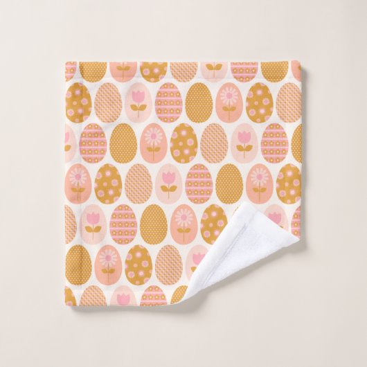 Floral Easter Egg Pattern in Boho Pink Yellow Gold Bad Handdoek (Wasdoekje)