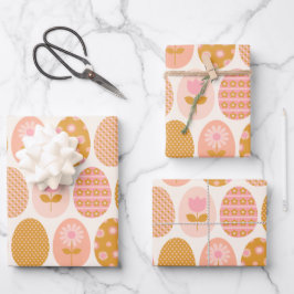 Floral Easter Egg Pattern in Boho Pink Yellow Gold Inpakpapier Vel