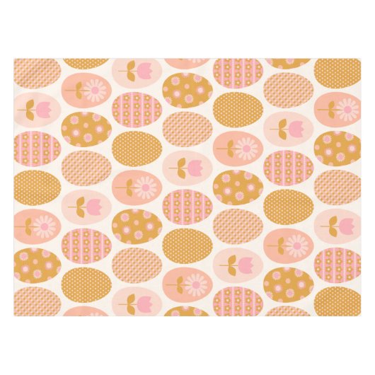 Floral Easter Egg Pattern in Boho Pink Yellow Gold Tafelkleed (Voorkant (Horizontaal))