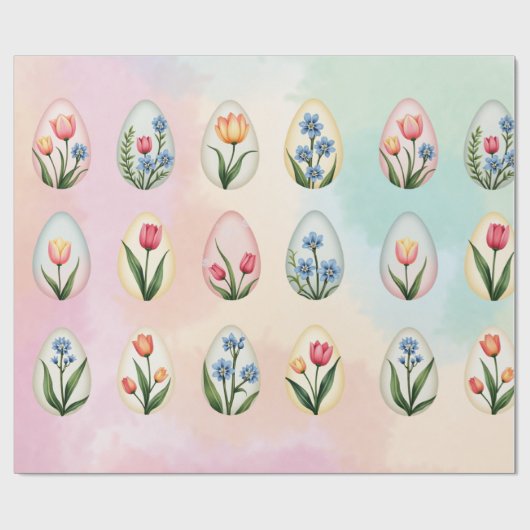  Floral Easter Egg Pattern Wrapping Paper Cadeaupapier (Vlak)