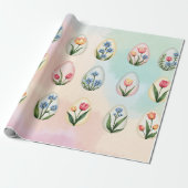 Floral Easter Egg Pattern Wrapping Paper Cadeaupapier (Uitgerold)