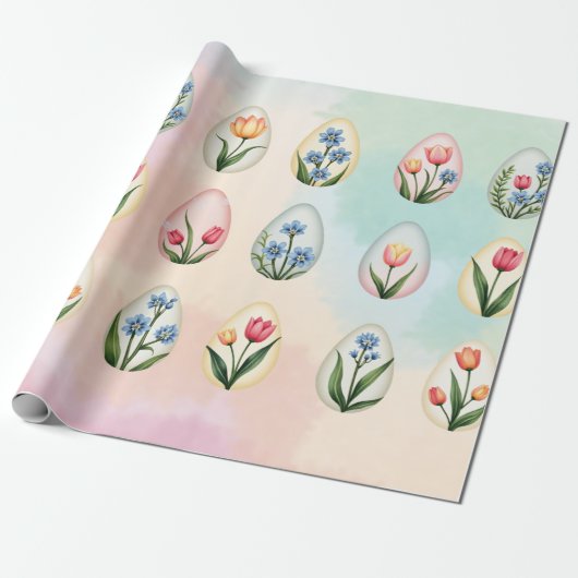 Floral Easter Egg Pattern Wrapping Paper Cadeaupapier (Uitgerold)
