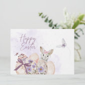 Floral Easter Eggs & Easter Bunny Card Kaart (Staand voorkant)