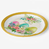 Floral Easter Eggs & Pink Roses Personalized Party Papieren Bordje (Gekanteld)