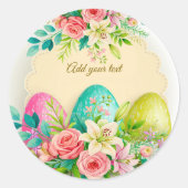 Floral Easter Eggs & Spring Roses Personalized Ronde Sticker (Voorkant)