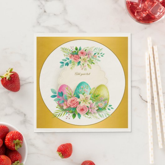Floral Easter Eggs & Watercolor Pink Roses Servet (Insitu)