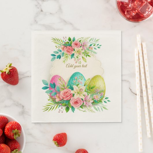 Floral Easter Eggs & Watercolor Pink Roses Servet (Insitu)