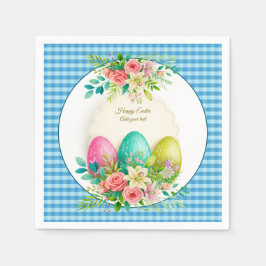 Floral Easter Eggs & Watercolor Pink Roses Servet