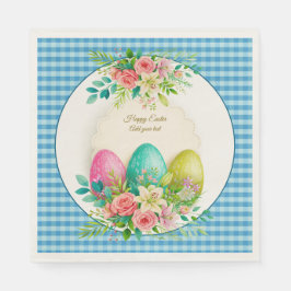 Floral Easter Eggs & Watercolor Pink Roses Servet