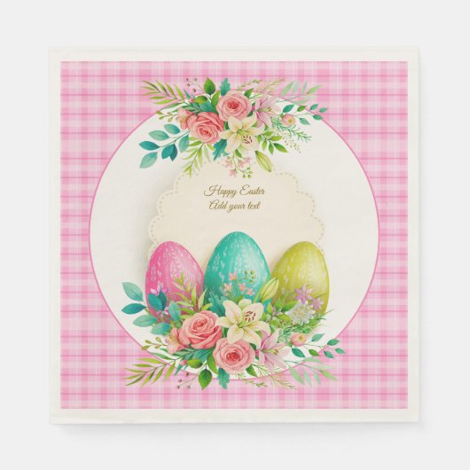 Floral Easter Eggs & Watercolor Pink Roses Servet (Voorkant)