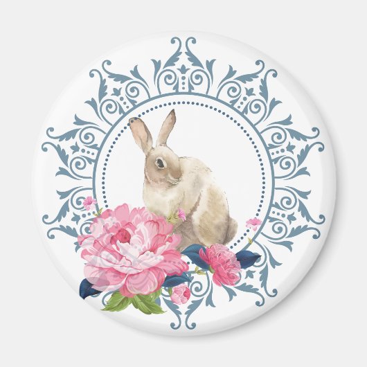 Floral Easter Rabbit Magneet (Voorkant)