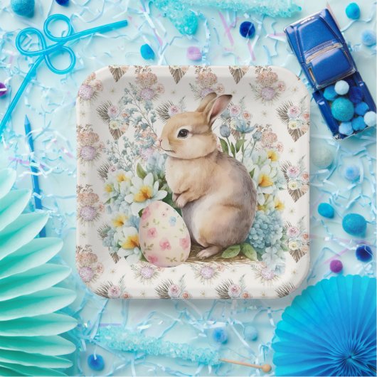 Floral Easter Rabbit Papieren Bordje (Feest)