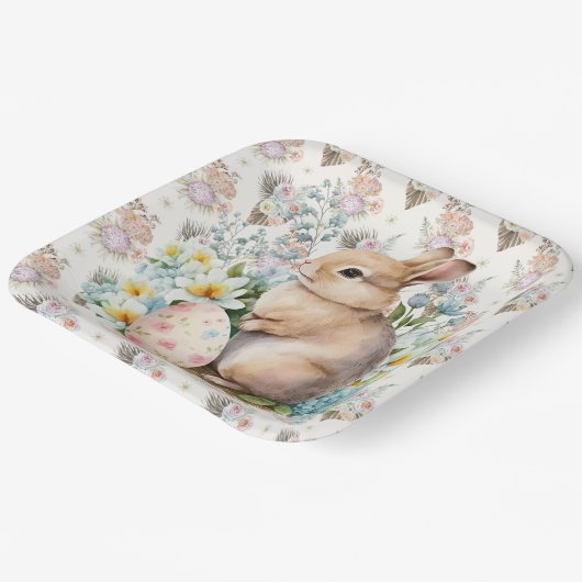 Floral Easter Rabbit Papieren Bordje (Gebogen)