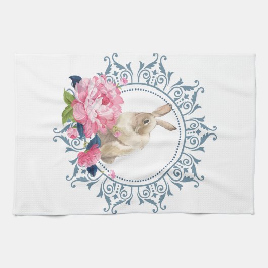 Floral Easter Rabbit Theedoek (Horizontaal)