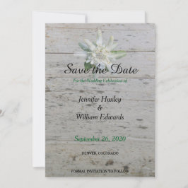 Floral Edelweiss alpine flower Barn wood Wedding Save The Date