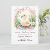 Floral eendje Schattige roze meisje Baby shower Kaart (Staand voorkant)