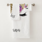Floral Eenhoorn Gouden Glitter Meisjes Sparkle Bad Handdoek (Insitu)