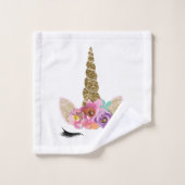 Floral Eenhoorn Gouden Glitter Meisjes Sparkle Bad Handdoek (Wasdoekje)