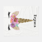 Floral Eenhoorn Gouden Glitter Meisjes Sparkle Fleece Deken (Voorkant (Horizontaal))