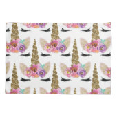 Floral Eenhoorn Gouden Glitter Meisjes Sparkle Kussensloop (Achterkant)