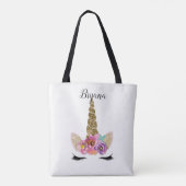 Floral Eenhoorn Gouden Glitter Meisjes Sparkle Tote Bag (Achterkant)