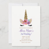 Floral Eenhoorn Hoorn Goud Confetti Verjaardagsfee Kaart (Voorkant)