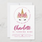 Floral Eenhoorn Magisch Verjaardagsfeest Kaart (Voorkant)