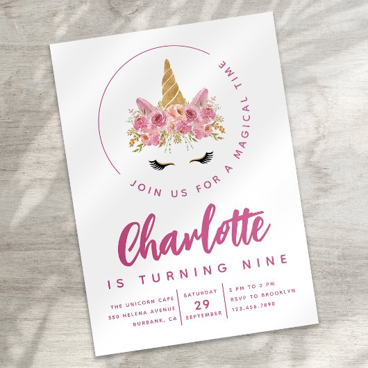 Floral Eenhoorn Magisch Verjaardagsfeest Kaart