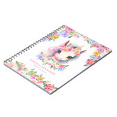 Floral Eenhoorn Schattige Meisje Custom Naam Kinde Notitieboek (Linkerzijde)