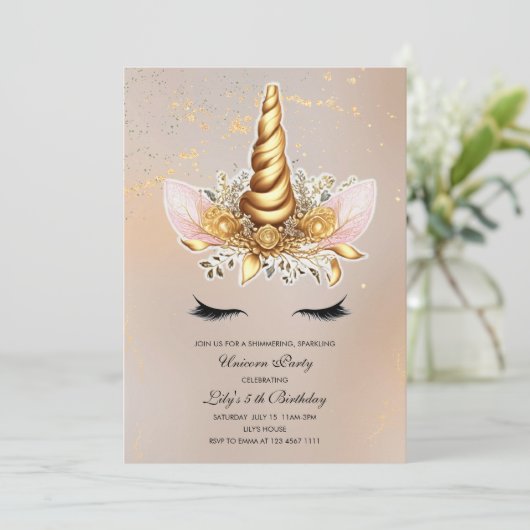 Floral Eenhoorn verjaardagsfeestje Kaart (Staand voorkant)