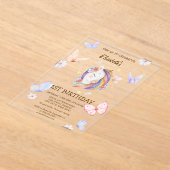 Floral eenhoorn vlinders gestreept verjaardag acryl uitnodigingen (Laagn)