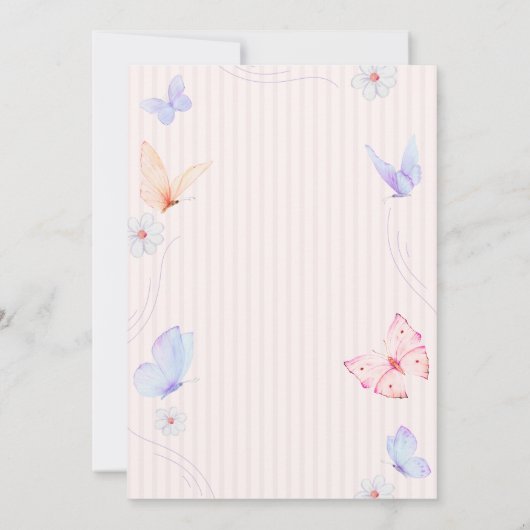 Floral eenhoorn vlinders gestreept verjaardag kaart (Achterkant)